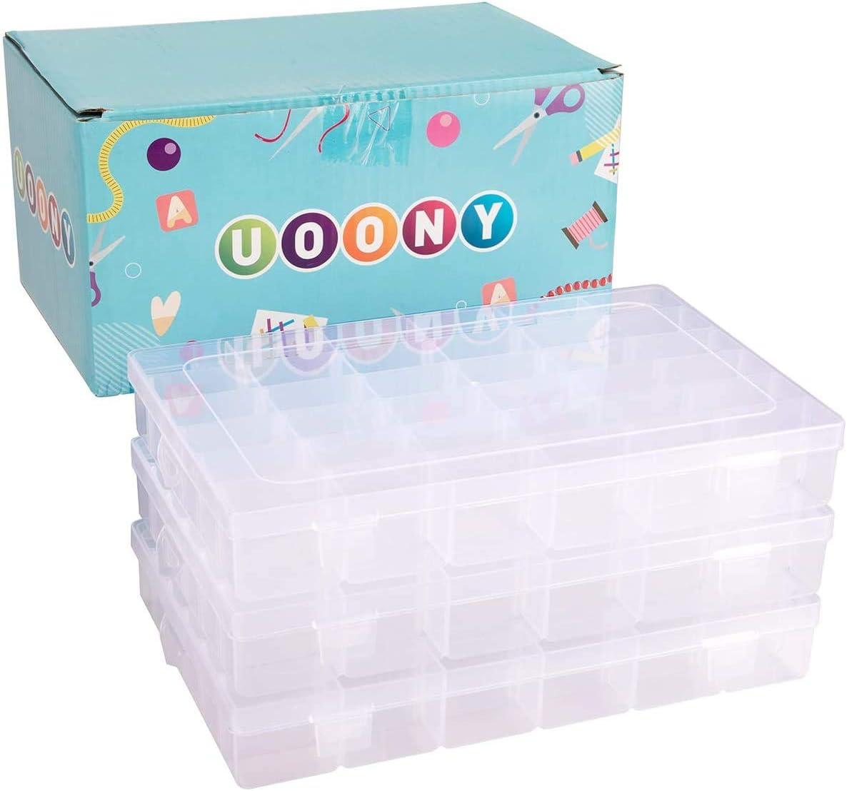 UOONY 3 Pack 36 Grids Plastic Organizer Box Craft Storage with Adjustable  Dividers, Bead Organizer Container for Earrings Fishing Tackles Crafts  Jewelry Thread with 400pcs Label Stickers