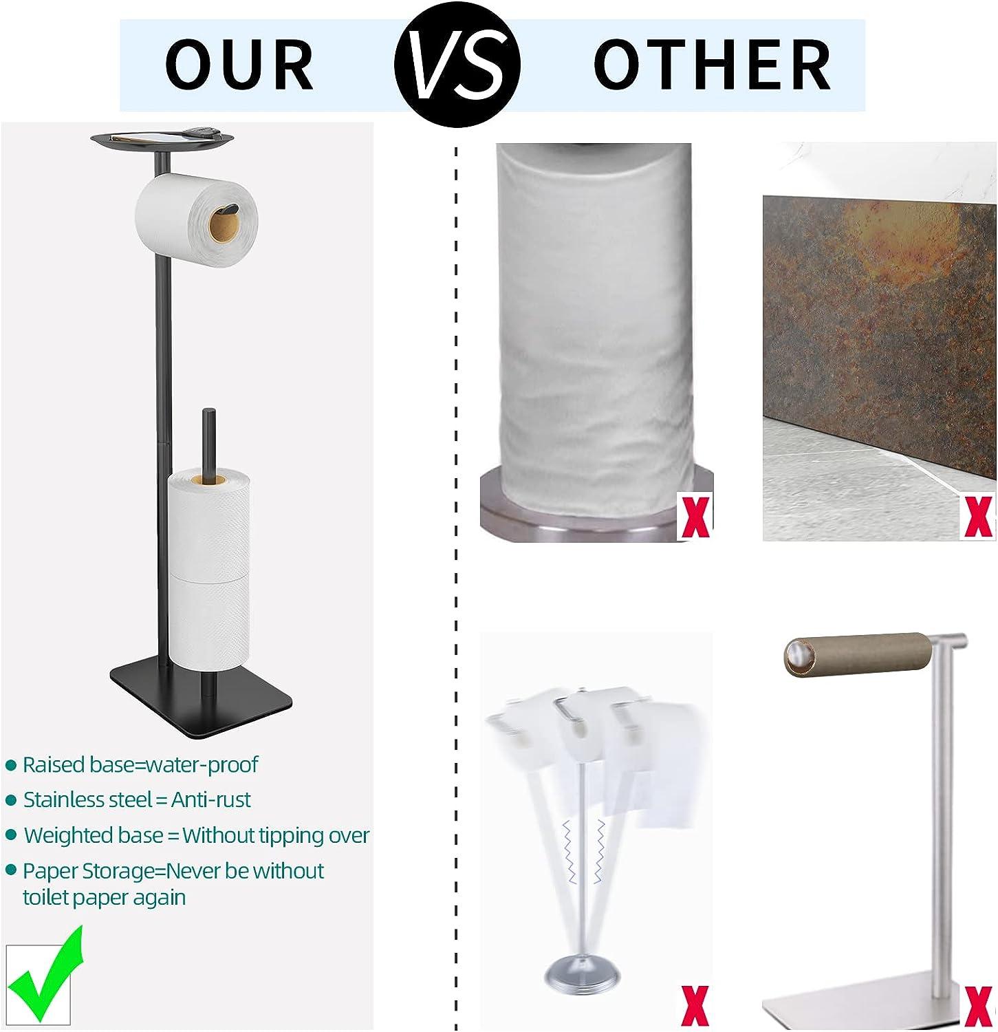 Toilet Paper Holder Free Standing, Black Toilet Paper Holder, Bathroom Storage For 5 Mega Rolls, 27.6"H