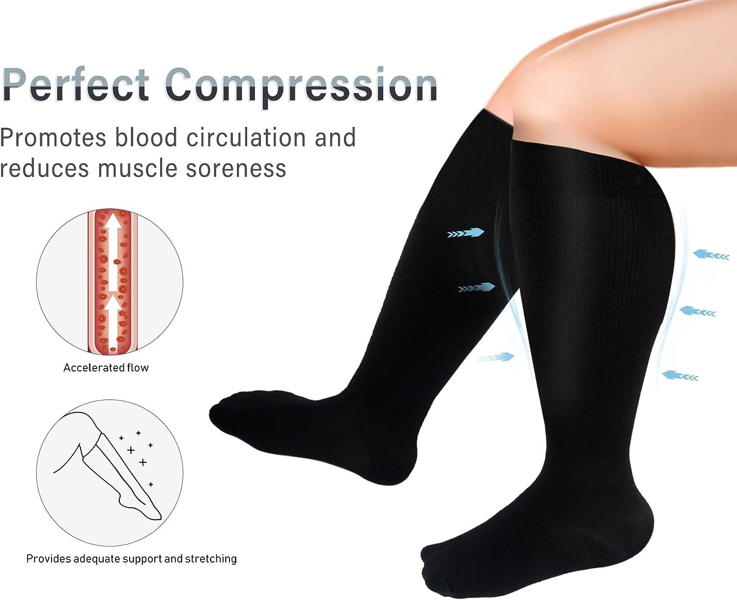 Iseasoo Plus Size Compression Socks for Men and Women-3 pairs Wide Calf  20-30 mmHg Knee High Compression Stockings Support for Circulation,Nurses,  Running 011 Black XX-Large