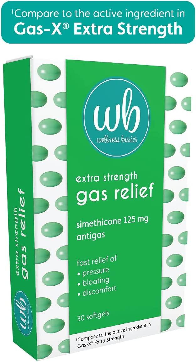 Wellness Basics Extra Strength Gas Relief (125mg Softgel) Green 30 Count (Pack of 1)
