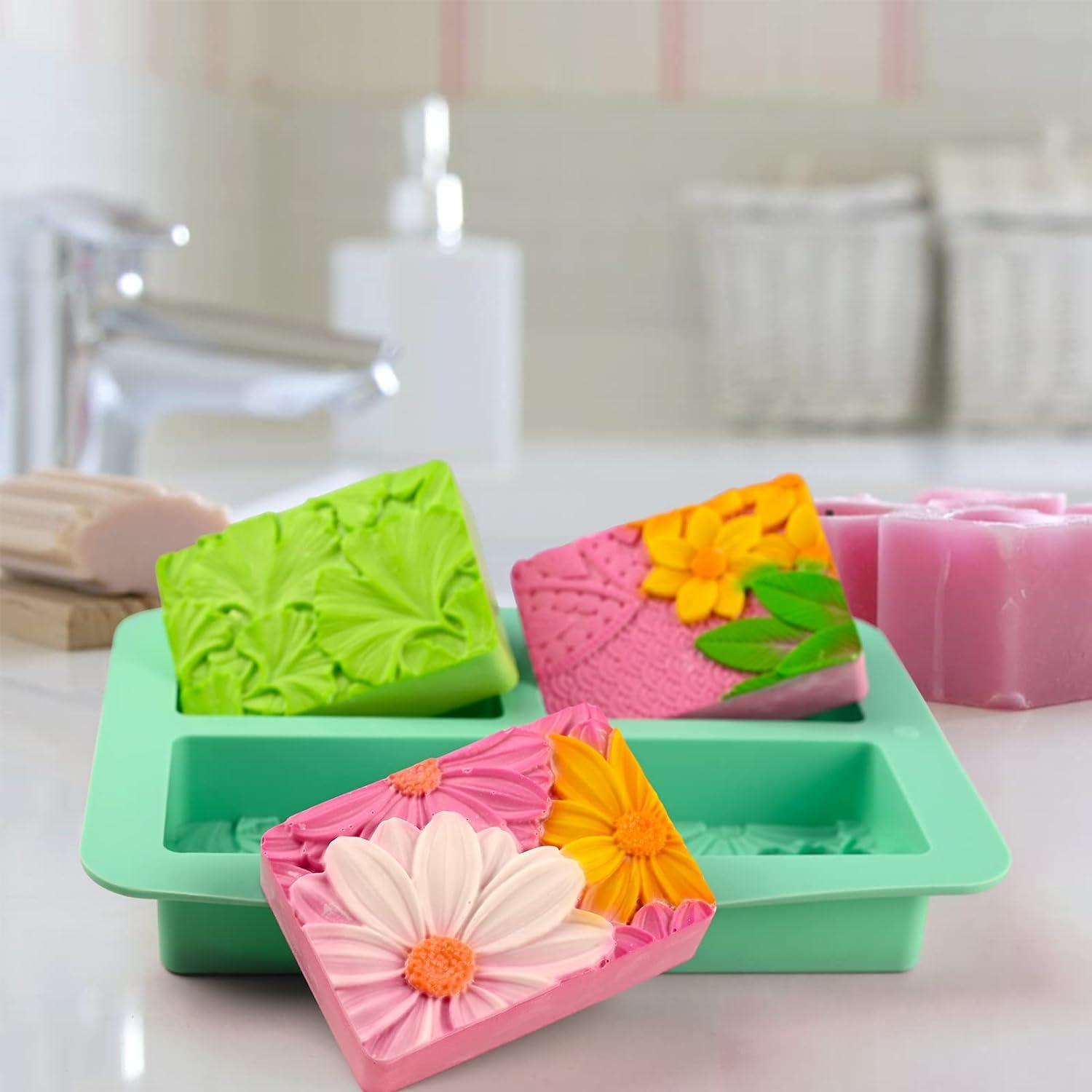HUAKENER Silicone Soap Molds 2 Pack 4-Cavity Rectangle Soap Mold
