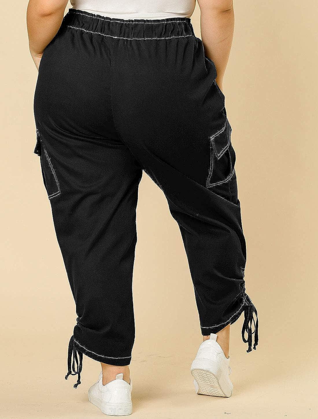 Agnes Orinda Women's Plus Size Drawstring Elastic Waist Cargo Pants with  Pocket 3X Black