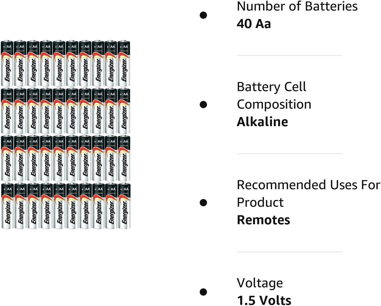 Energizer AA Max Alkaline E91 Batteries Made in USA Expiration 12/2024 or Later 40 Count 40
