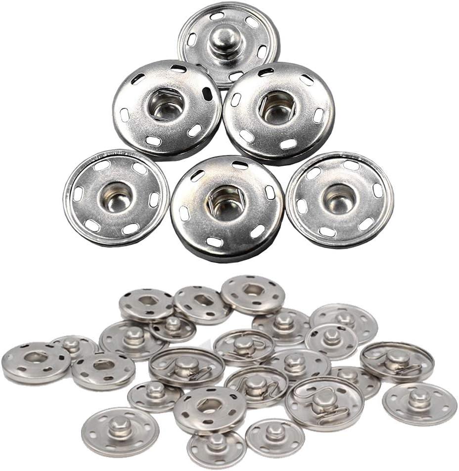 20 Sets Silver Sew-On Snap Buttons Big Metal Snap Fastener Durable Press Studs Buttons for Sewing Clothing 25mm Pt1005