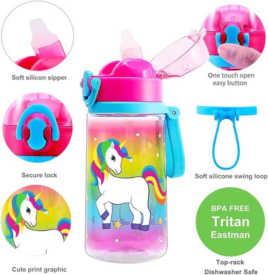 400ml/550ml Useful Water Bottle Plastic Straw Bottle Detachable Flip Top  Lid Beautiful Unicorn Sipper Bottle - AliExpress