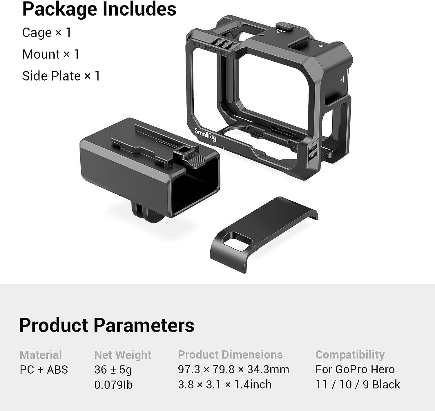 SmallRig Hero11 Cage / HERO10 Black Cage / HERO9 Cage for GoPro with 2 ...
