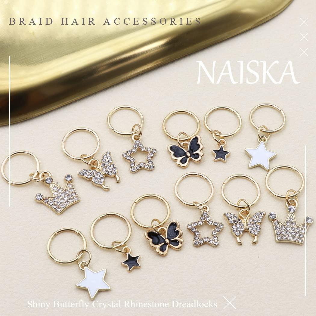 NAISKA 12PCS Gold Butterfly Braid Hair Accessories Star Hair Clips Braids  Rings Crystal Rhinestone Dreadlocks Crown Hair Cilps Cuffs Charms Shiny Hair  Accessories Jewelry for Women and Girls Braids