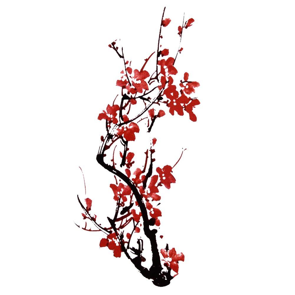 TAFLY Temporary Tattoo Red Flower Body Art Transfer Cherry Blossoms