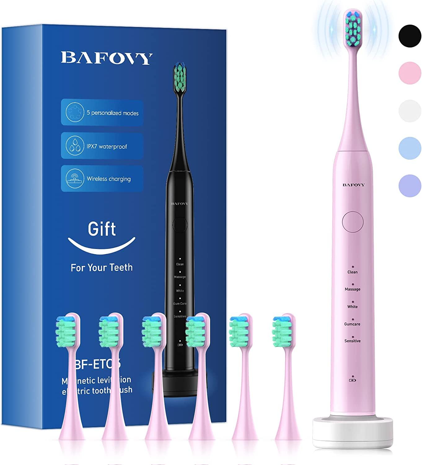 Sonic Electric Toothbrush for Adults and Kids BAFOVY Rechargeable Power Toothbrush with 6