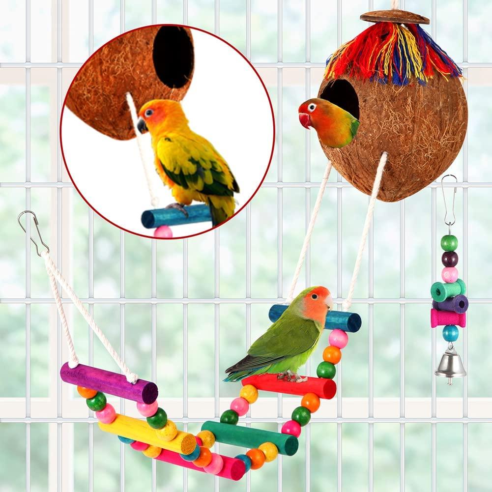 17-Piece Bird Parakeet Toy Set Swing, Chew, Climb, Hang