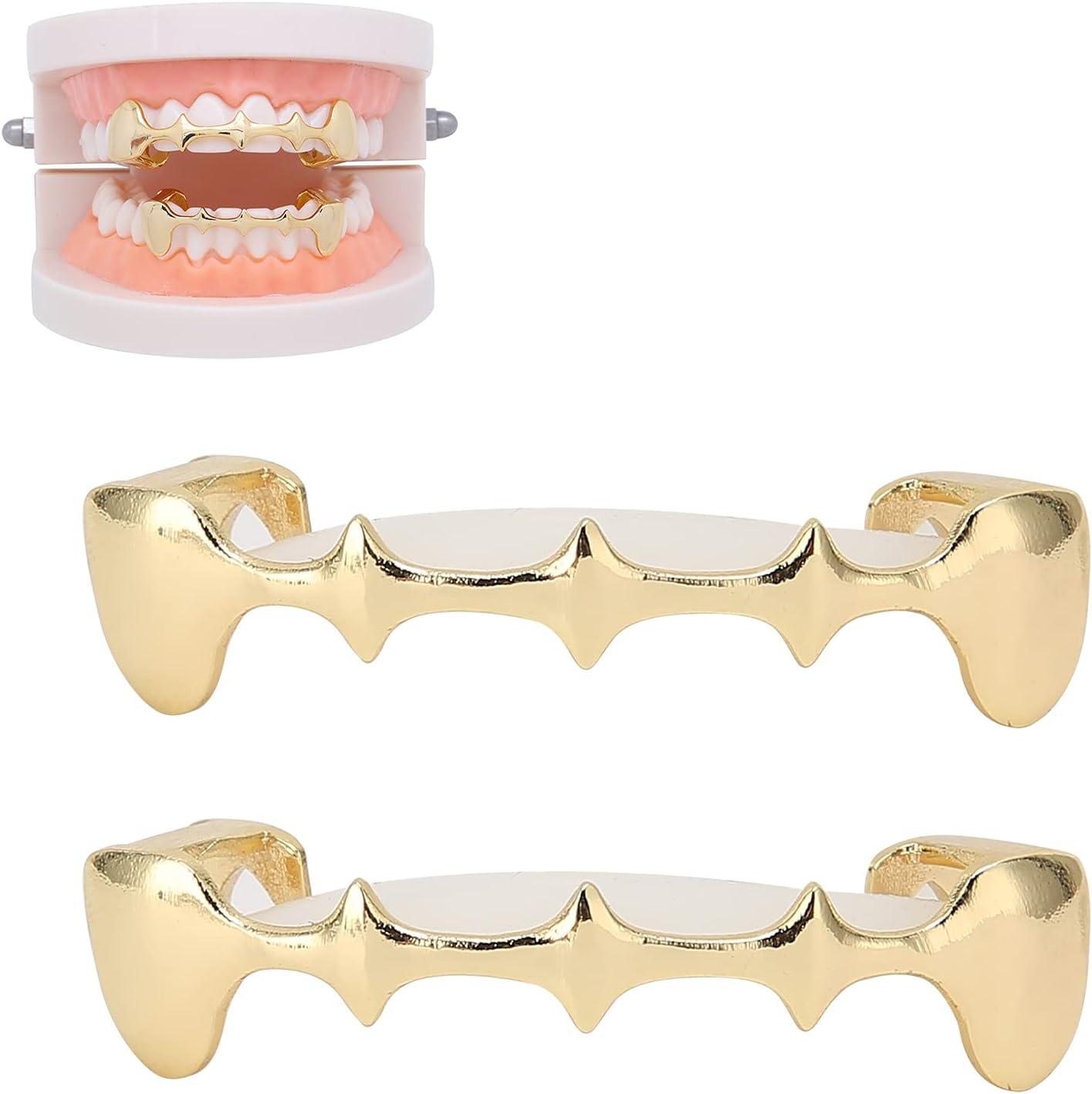 Custom Fit Vampire Hip Hop Teeth Grillz Set - Gold Dracula Teeth for ...