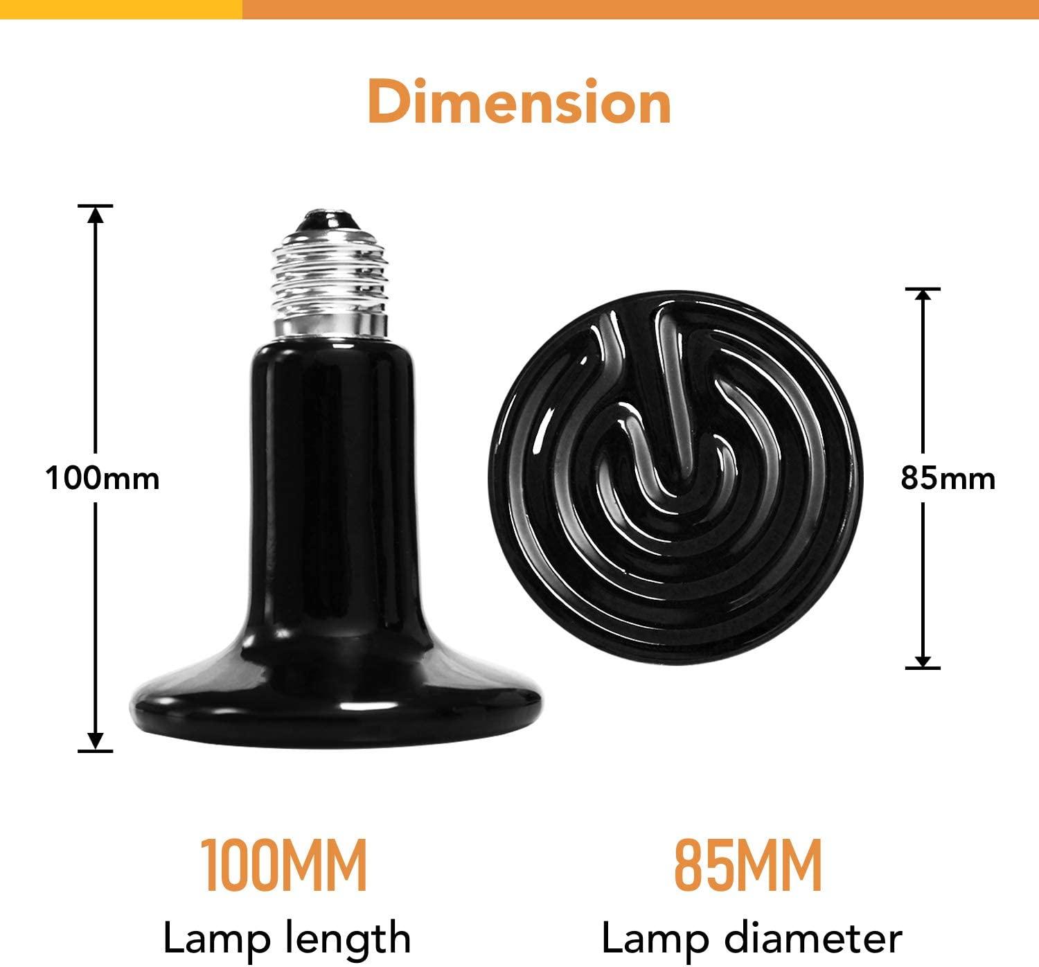 Bonlux 100W Reptile Heat Lamp, Ceramic Emitter, No Light