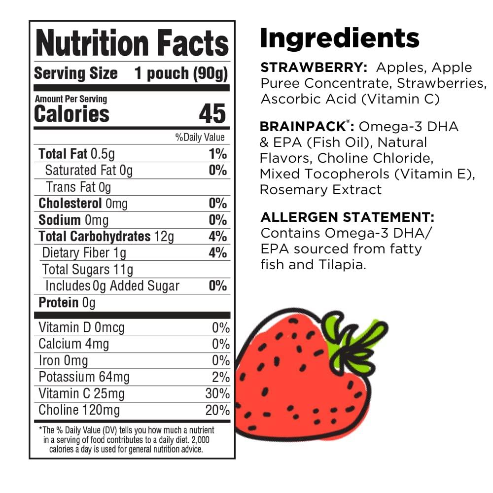 Brainiac Apple Strawberry Applesauce Pouches 20 Count, 3.2 oz Omega