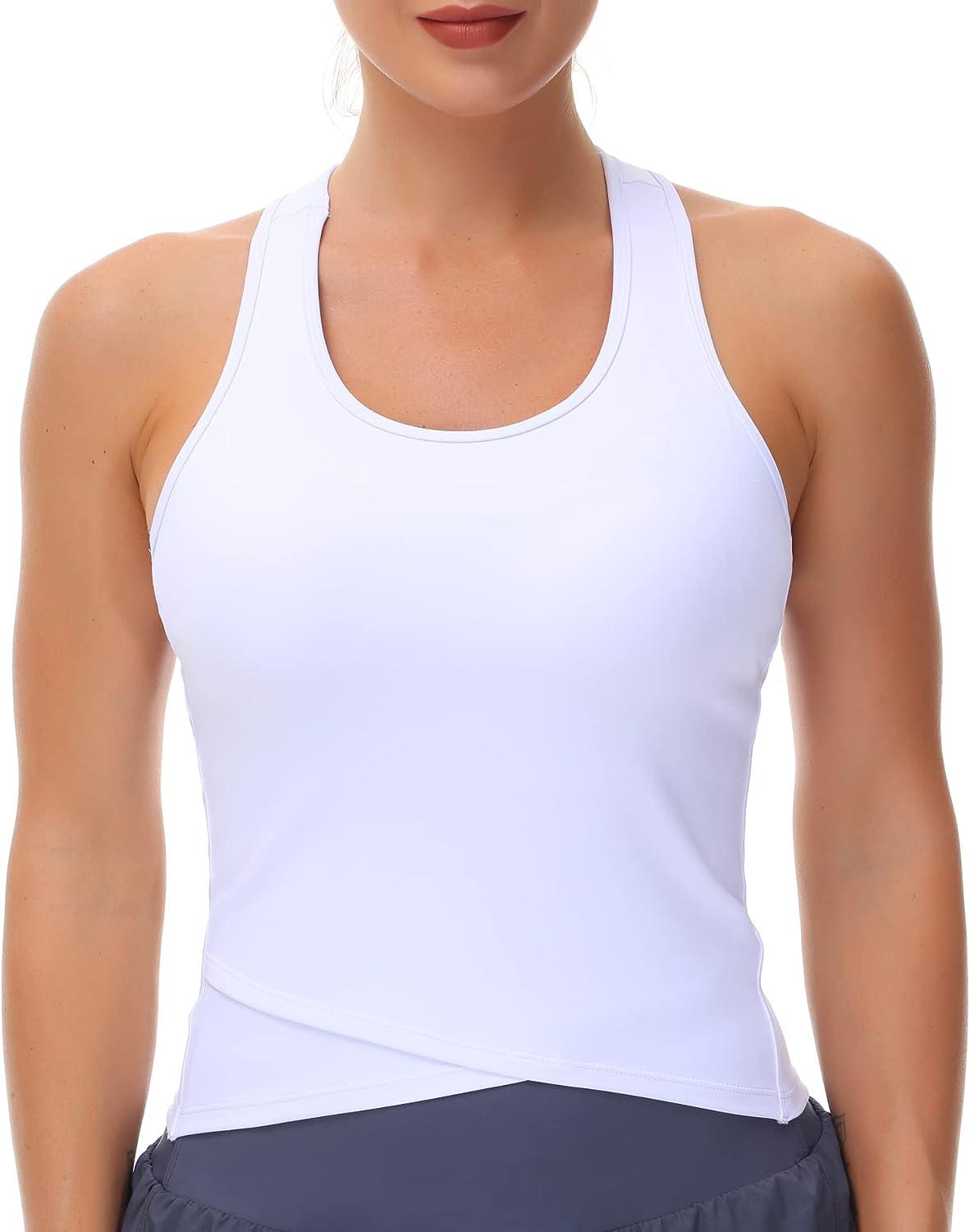 Womens Racerback Workout Tank Tops with Built in Bra Sleeveless Running  Yoga Shirts Slim Fit Small White