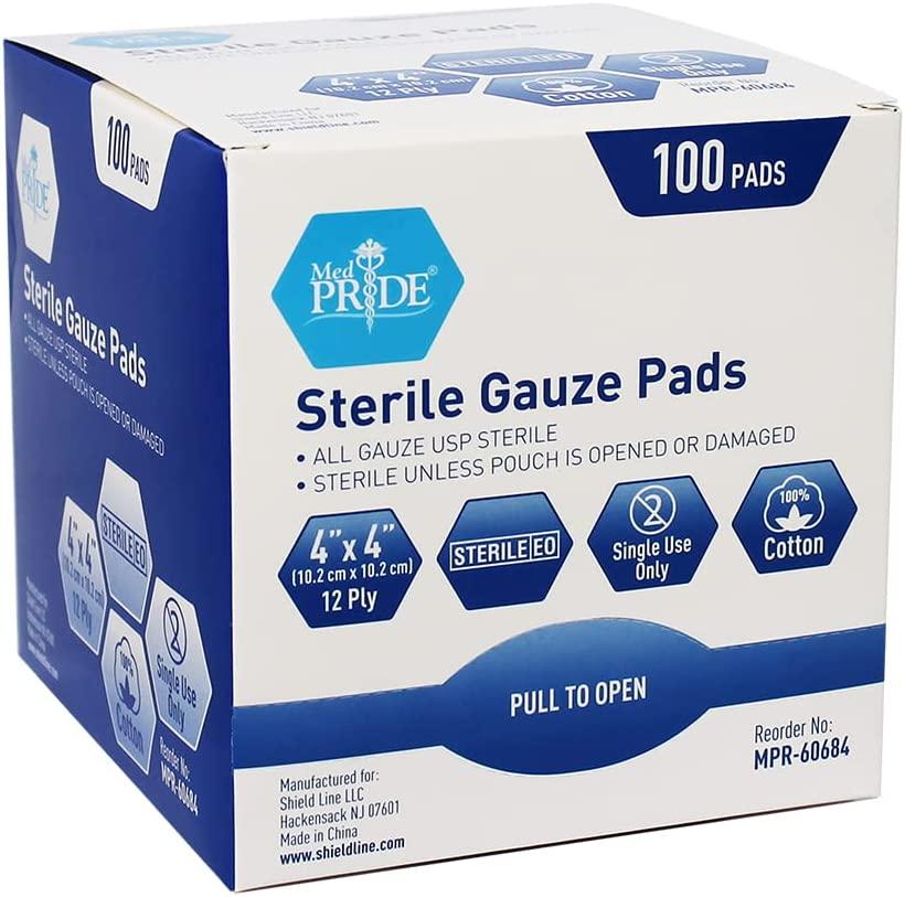Medpride 4x4 Sterile Gauze Pads 100Pack 12Ply Cotton, Highly