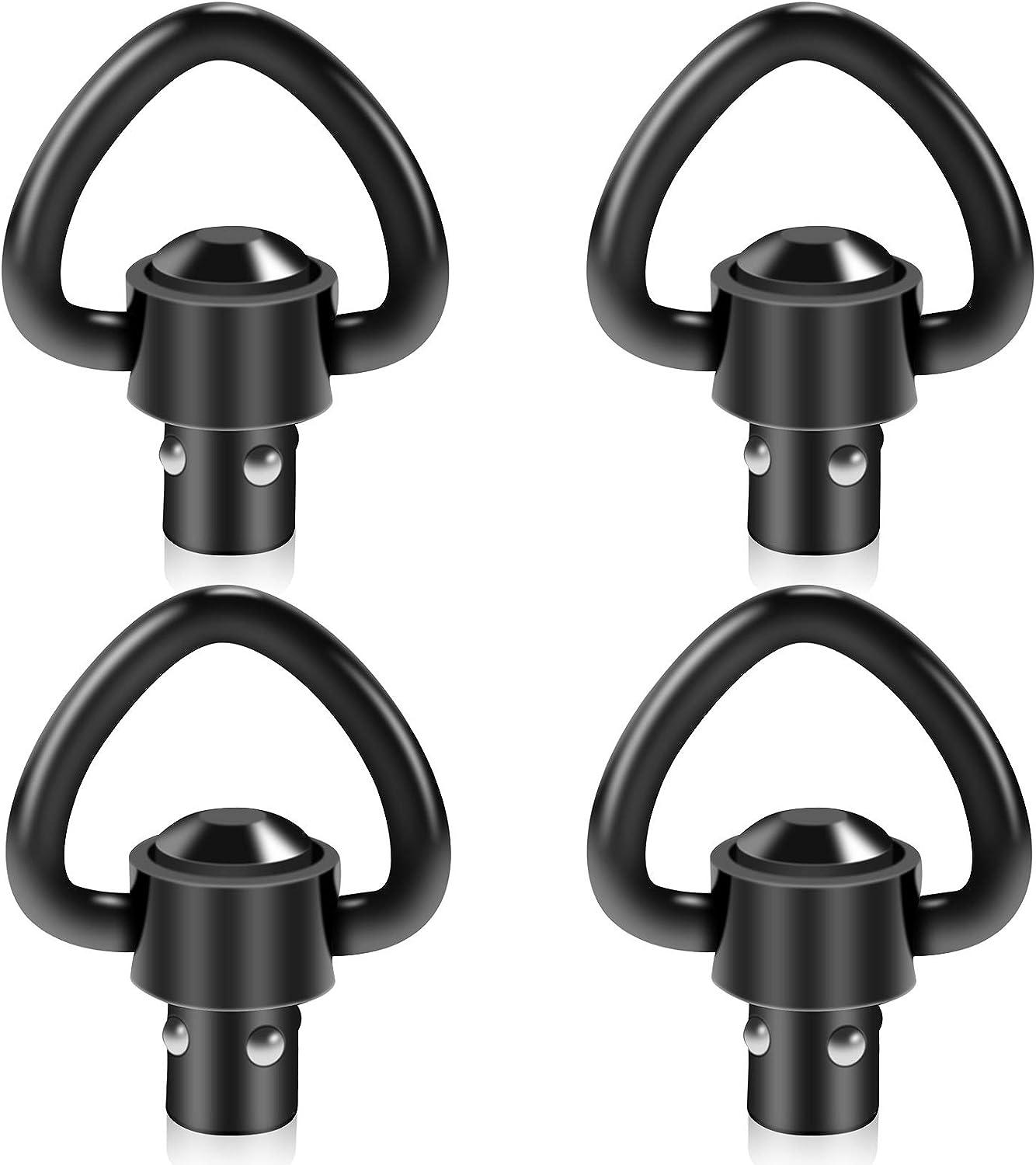 FANGOSS 4 Pcs 1 QD Sling Swivels with 1 Inch Push Button Quick Detach  Triangle Loop for Two Point and Traditional Sling Swivel Mount - Black