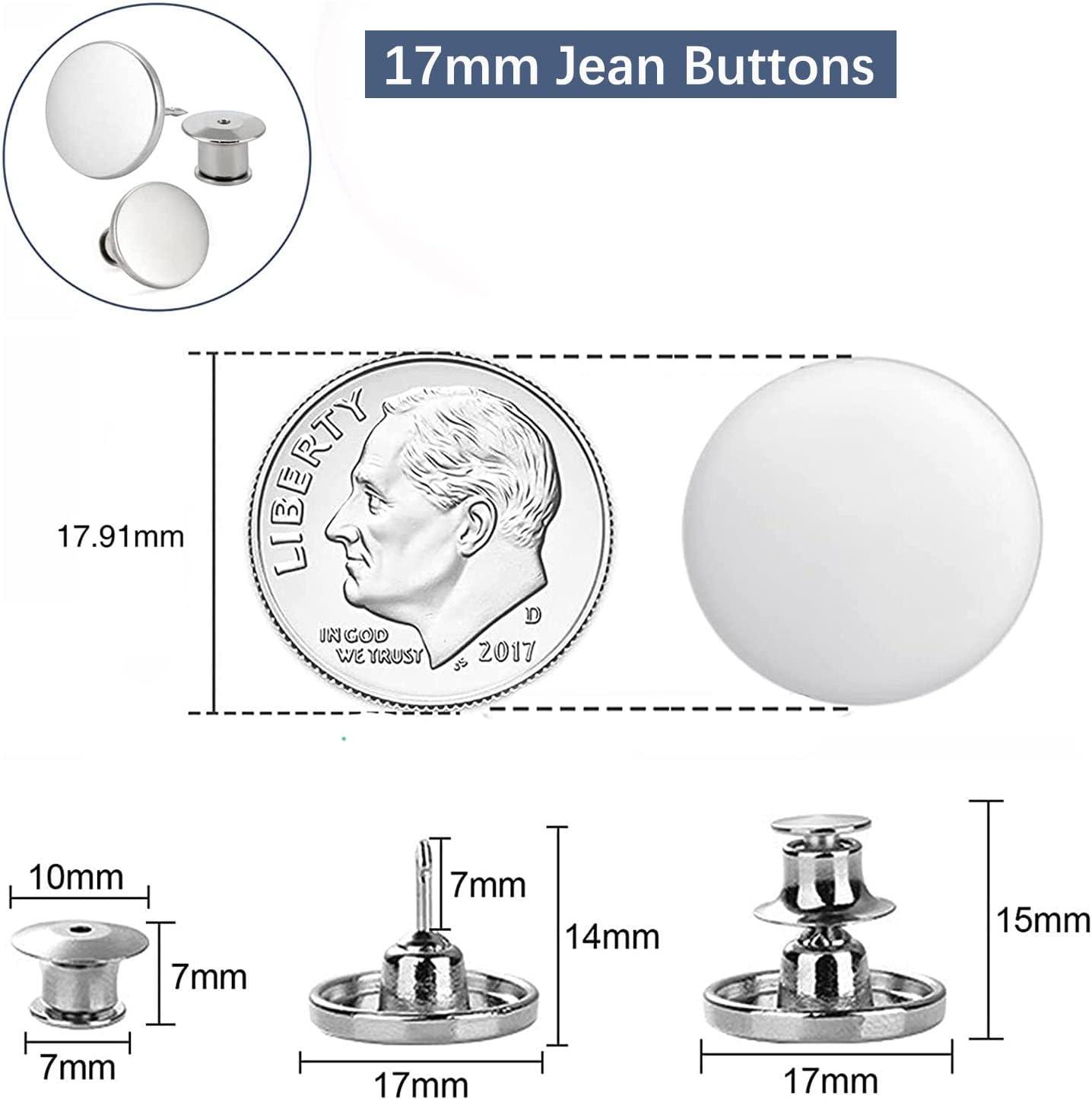 [Upgraded] 12 Sets Jean Buttons pins No Sew Instant 17mm Replacement Button  Adjustable Pants Buttons Kit