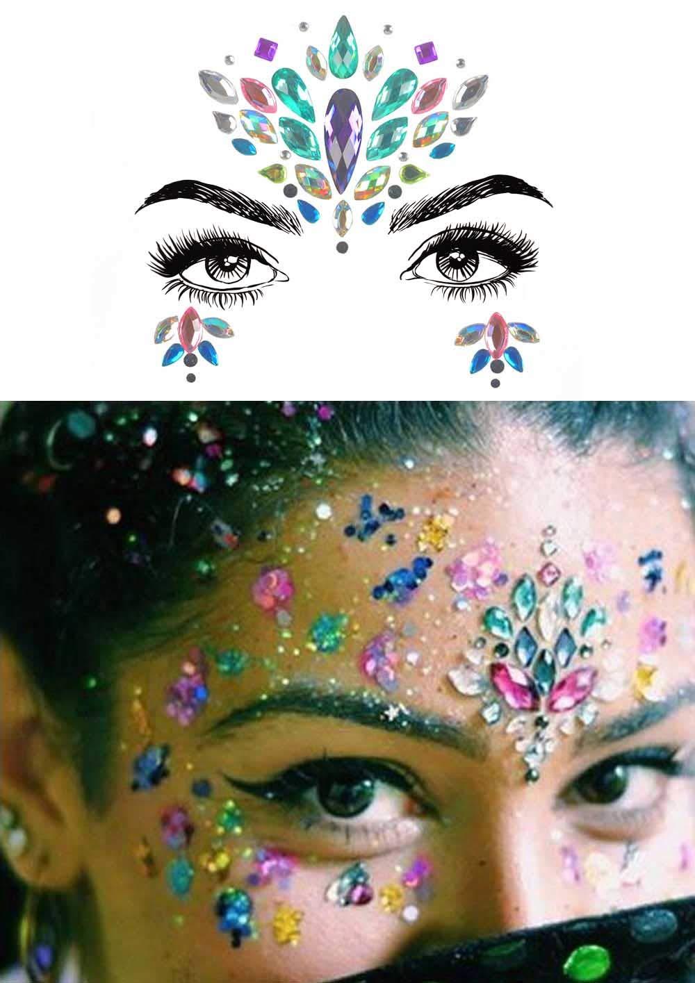 Gold Star Face Jewels Temporary Tattoos Eyes Eyebrow Rhinestones Gems  Makeup Sticker Shiny Bindi Dots Jewelry