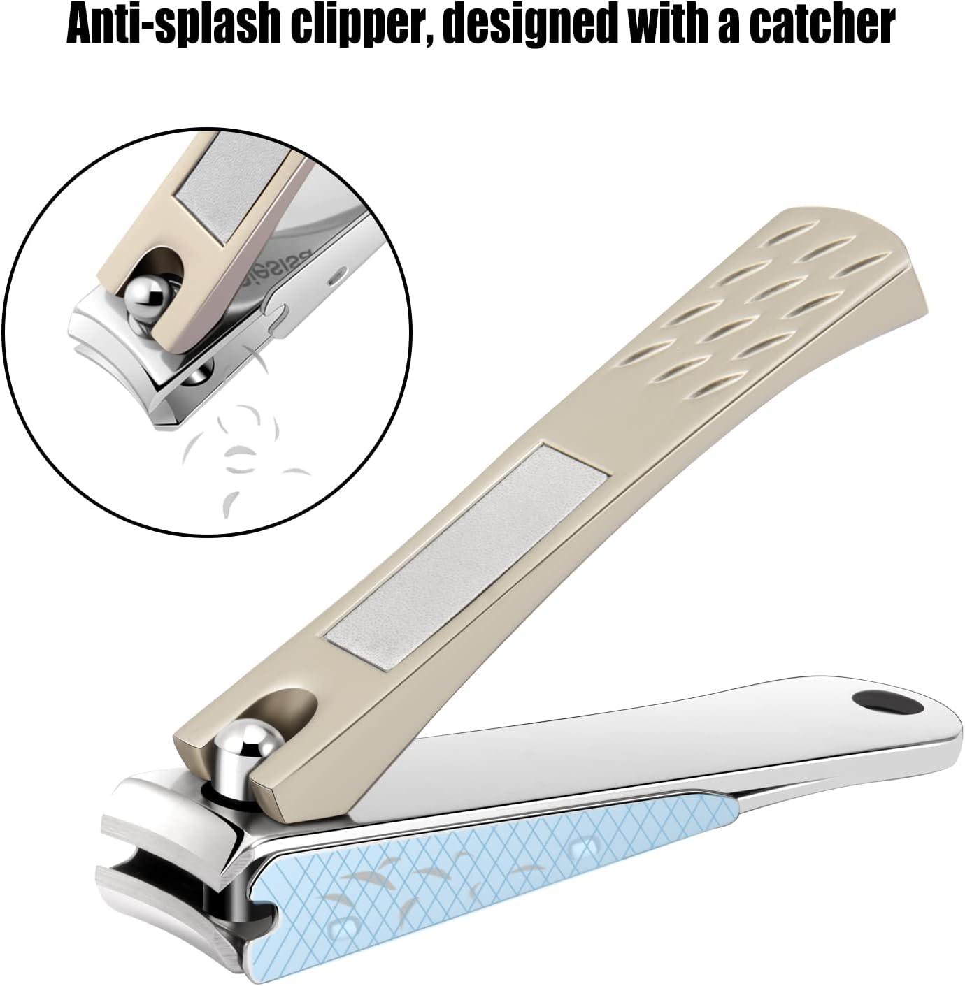 Nail Clippers With Catcher , 2pcs Fingernail Clippers Toenail Clippers Set,  No Splash Nail Clipper With Nail File Toe Finger Nail Cutter For Men Women