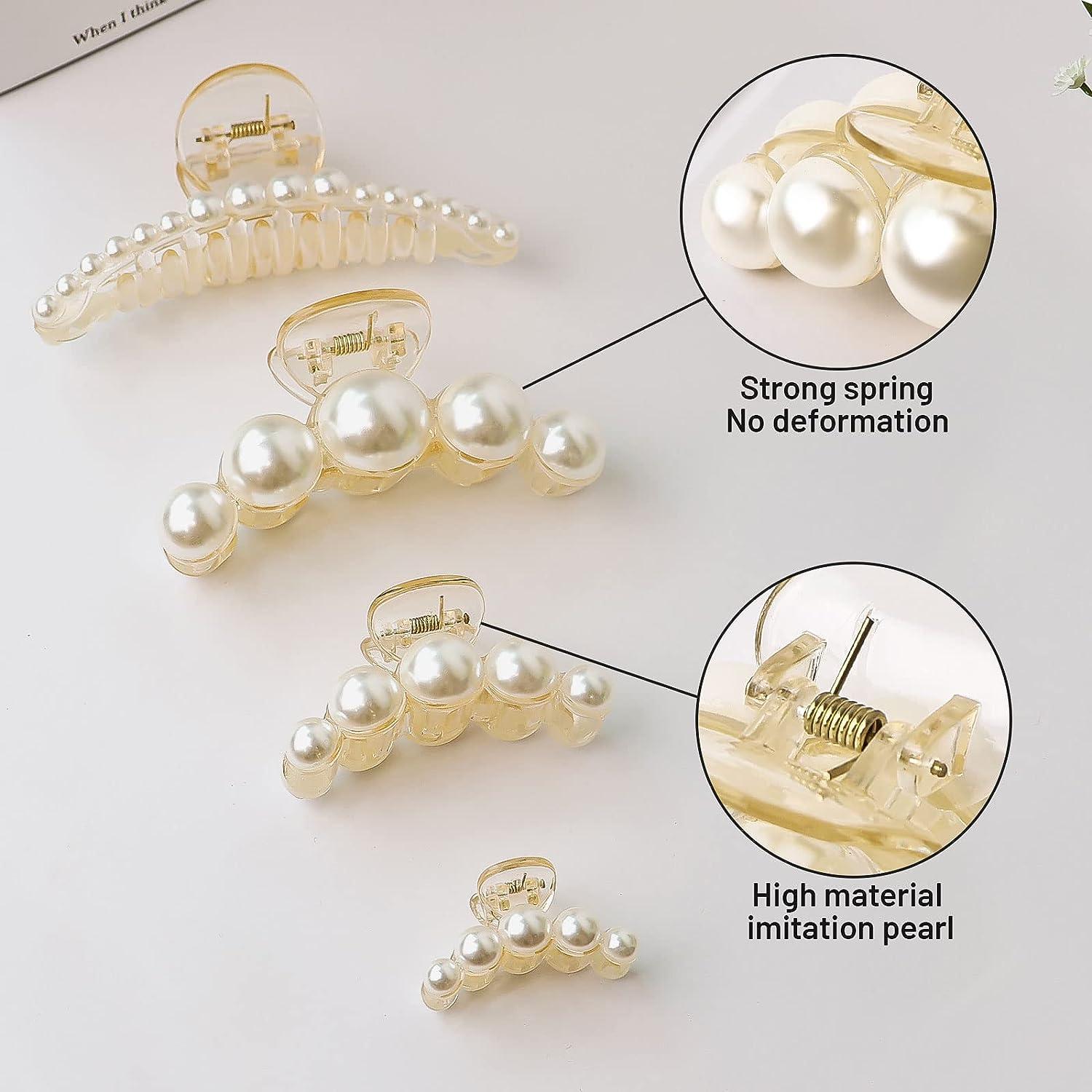 PAPARELA Hair Clips 4 Pcs Pearl Claw Clips for Women Strong Hold Hair Jaw  Clips for Thick Thin Hair Fashion Design Pearl Clips for Hair Styling Tools  for Party Wedding