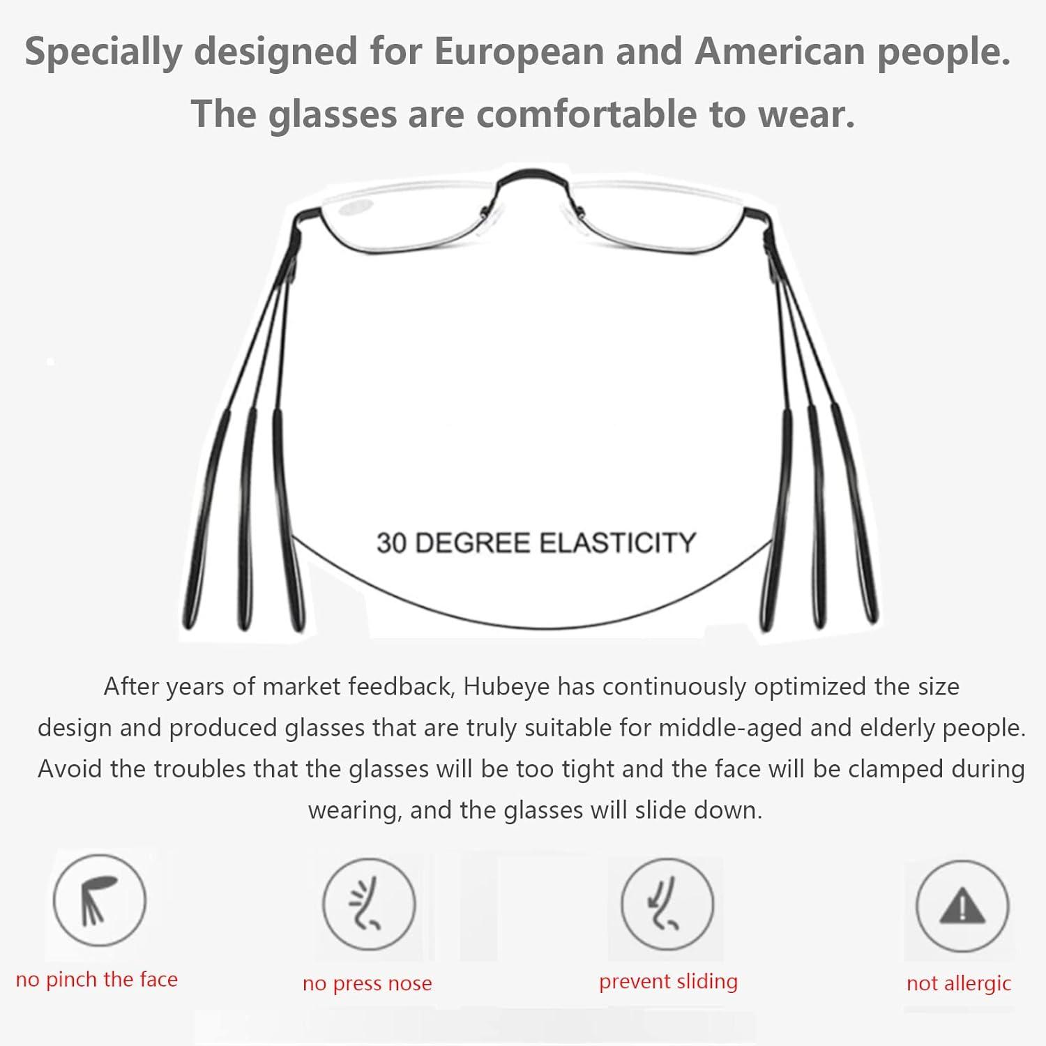 Hubeye 3 Pairs Half Moon Reading Glasses Metal Slim Semi Rimless