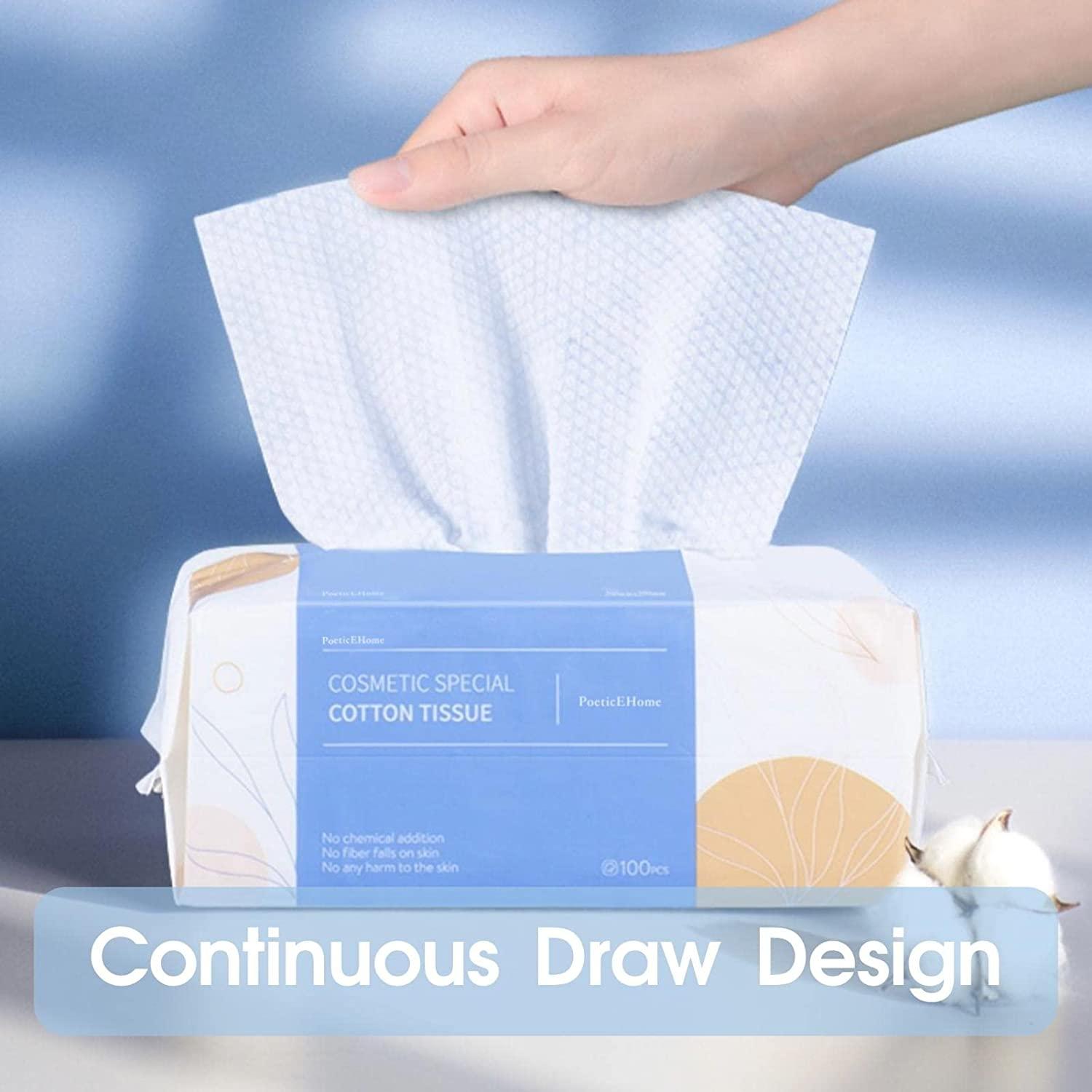 PoeticEHome Soft Dry Wipe 6 Pack, 100 Cotton Face Tissues, Lint Free