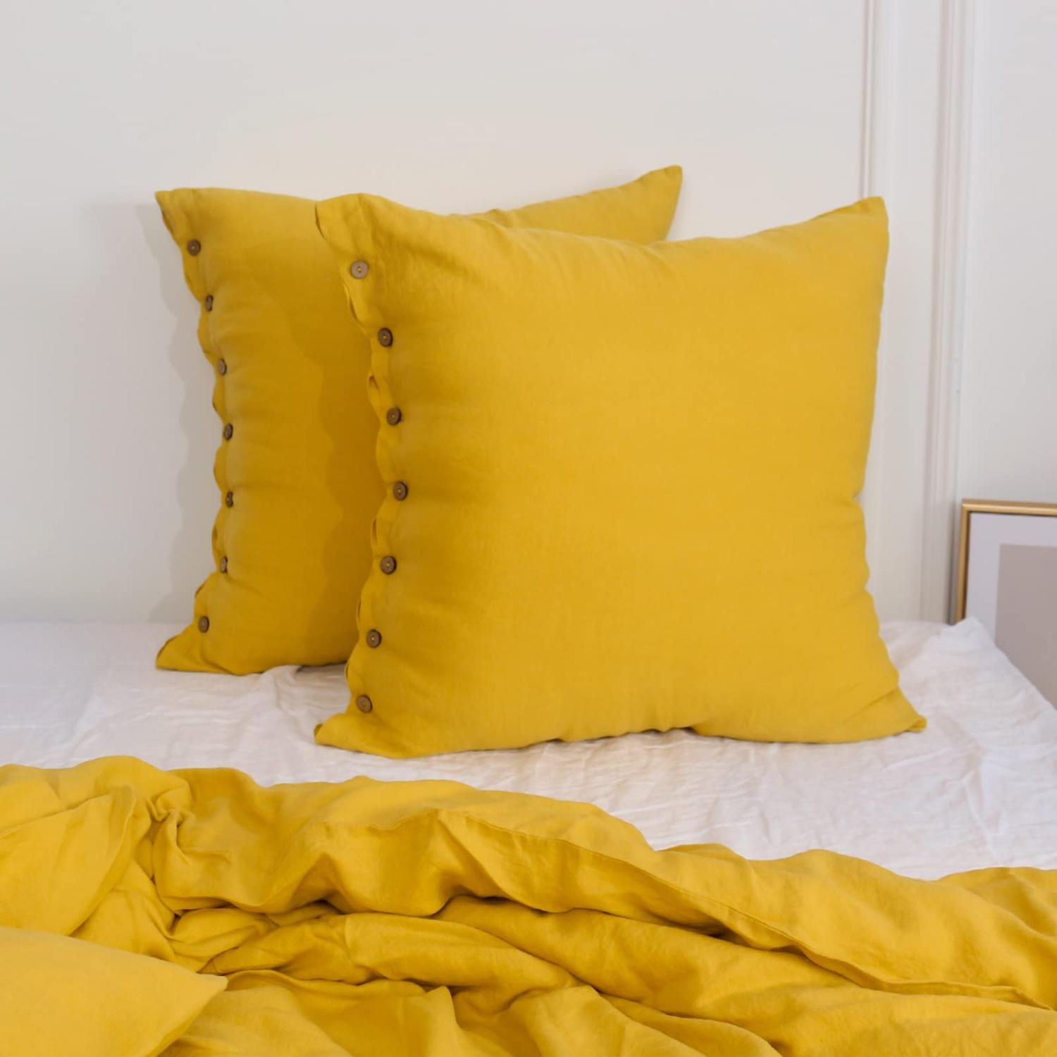 Simple&Opulence 100 Linen Euro Shams with Coconut Button ( 26'' x 26