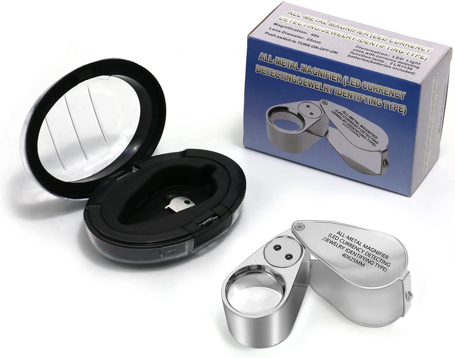 40X Full Metal Illuminated Jewelry Loop Magnifier, XYK Pocket