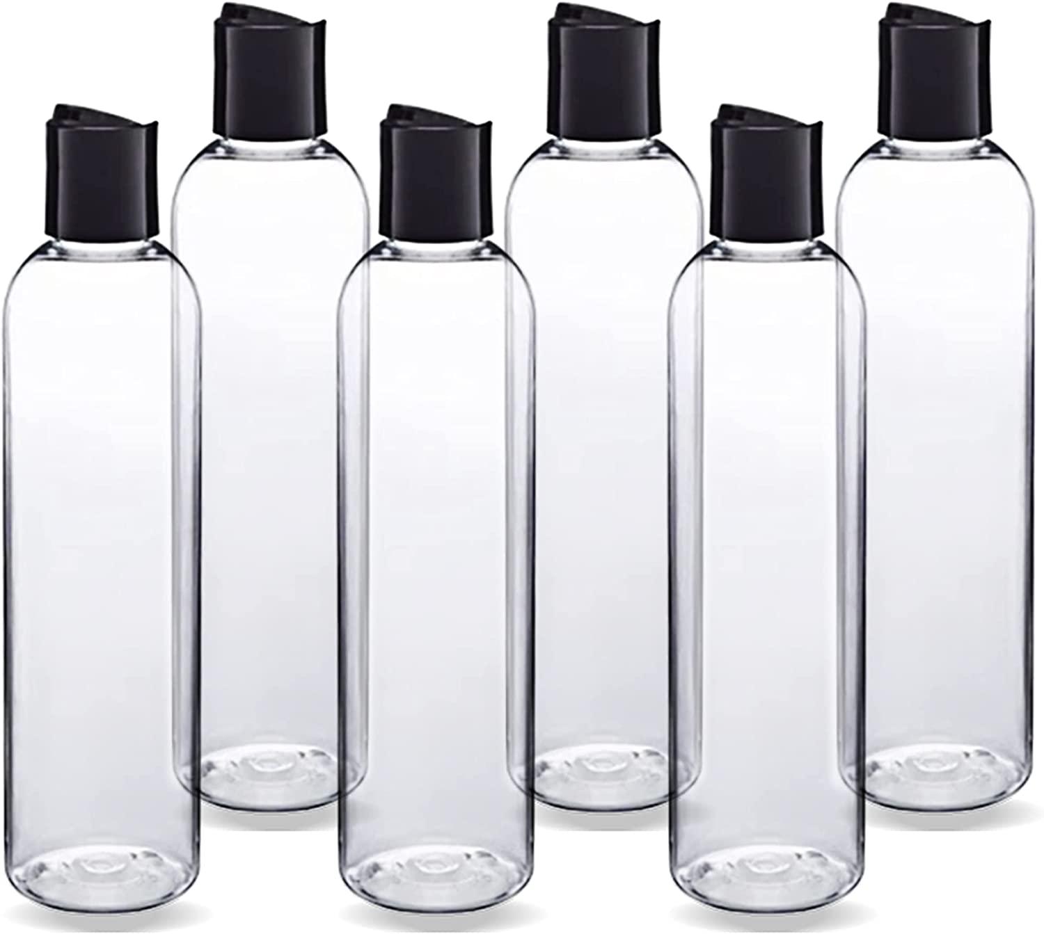 8 oz / 250 ml Clear PET (BPA Free) Plastic Oblong Flask Style Refillable  Bottle with White Caps (8 pack)