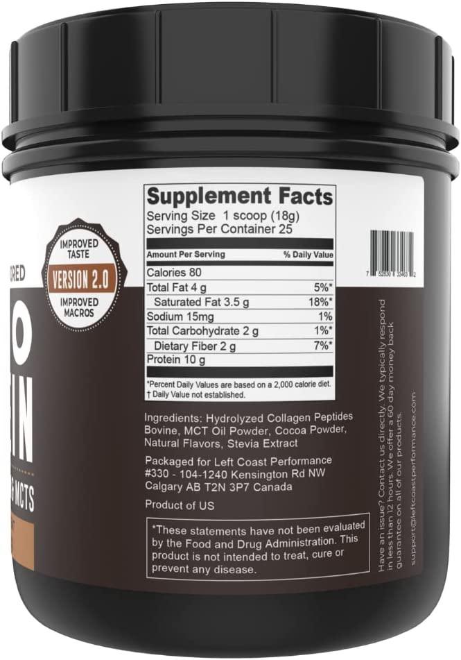 Keto Collagen Protein Powder Chocolate 1lb GrassFed Collagen, MCT