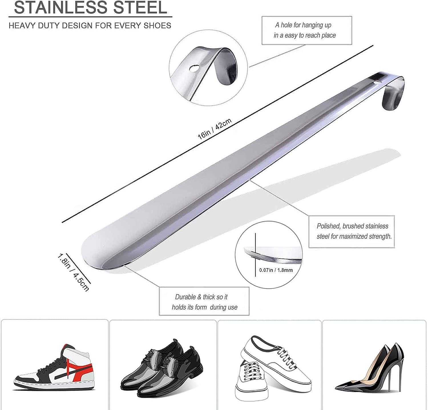 ACEBON Metal Shoe Horn Long Handle for Seniors, Heavy Duty 16 Inch Long