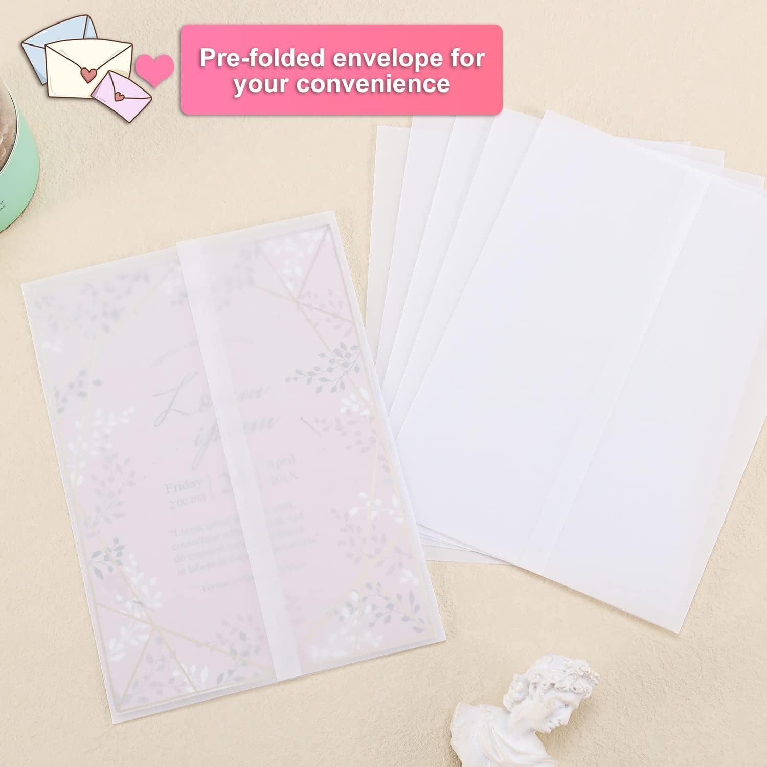 35pcs Pre-Folded Vellum Jackets for Invitations, 5x7 Vellum Paper Jackets  for Wedding Invitations Translucent Vellum Wrap Jackets for Wedding Bridal  Shower Baby Shower Birthday Party