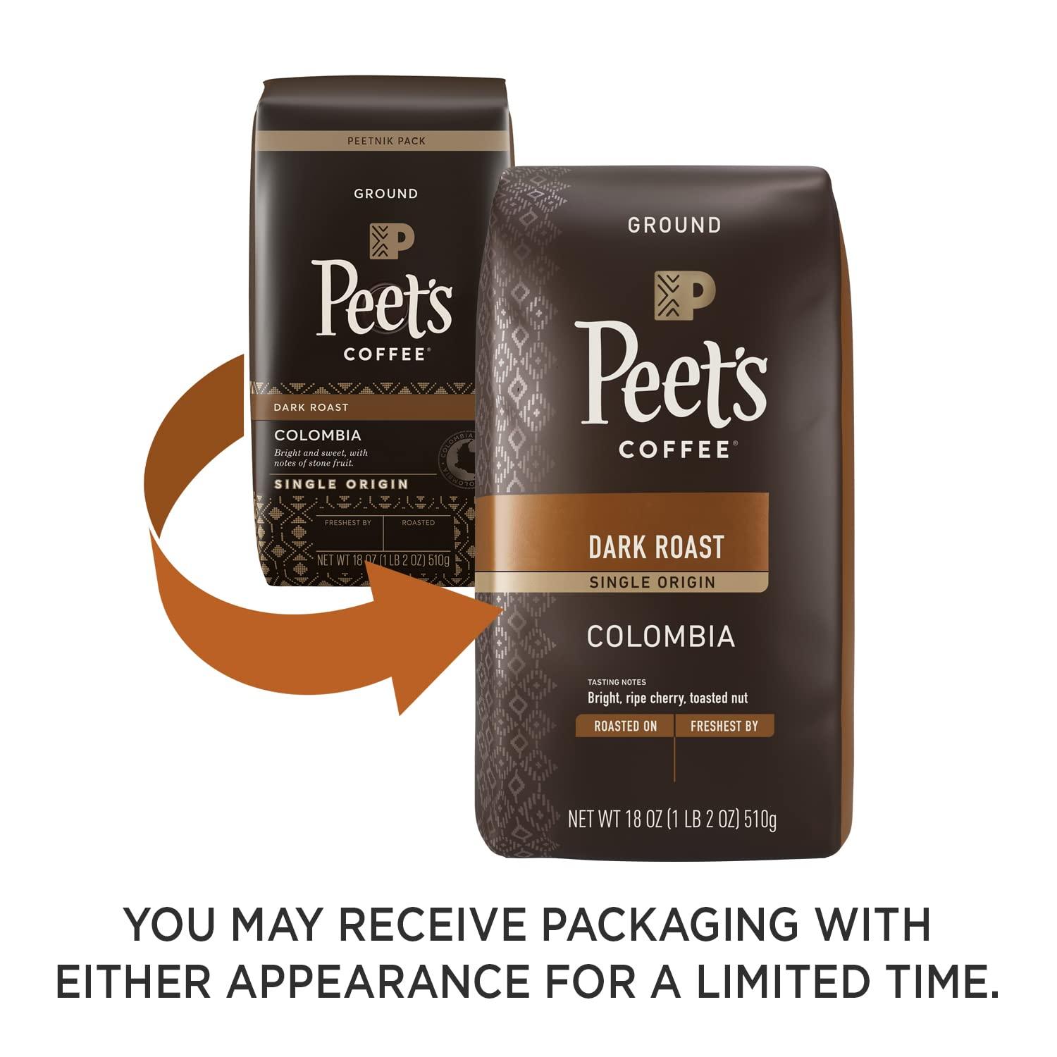 Peet's Coffee Dark Roast Ground Coffee 18oz Bag, Single Origin Colombia