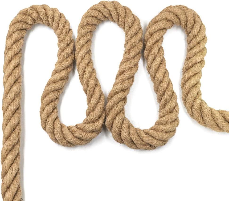 Aoneky Jute Rope - 1.18/1.5 Inch Twisted Hemp Rope for Crafts, Climbing,  Anchor, Hammock, Nautical, Cat Scratching Post, Tug of War, Decorate (1  inch x 48 Feet)