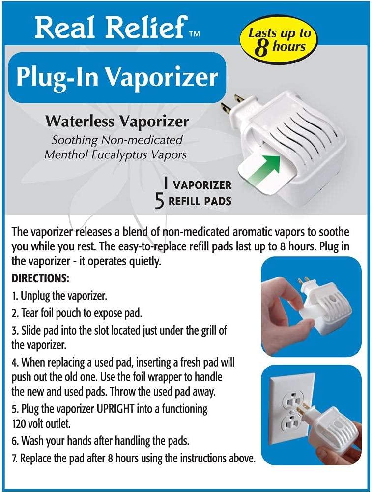 Real Relief Plugin Waterless Vaporizer with Menthol Eucalyptus Vapor