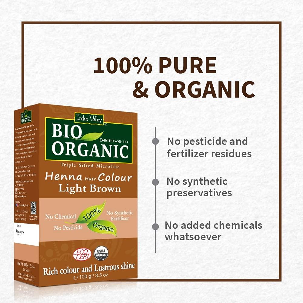 Indus Valley Bio Organic Natural Henna Powder For Hair Dye Light Brown  oz