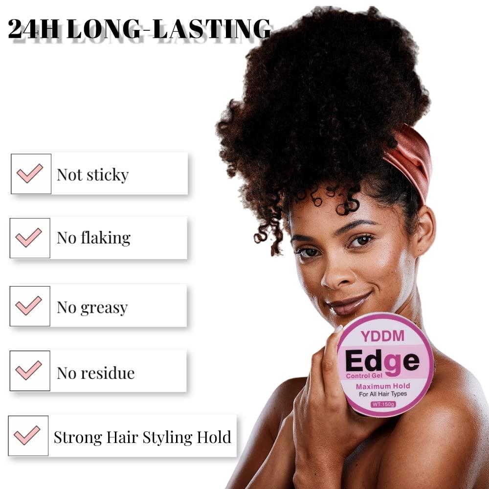 YDDM Edge Control & Braiding Gel Edge Control for Black Hair Strong Hold  Non-Greasy Hair Gel for Black Women Non Flake Edges Gel Hair Edge  Control(5.3oz+ edge control brush 2Pcs+Smooth Edge Band)