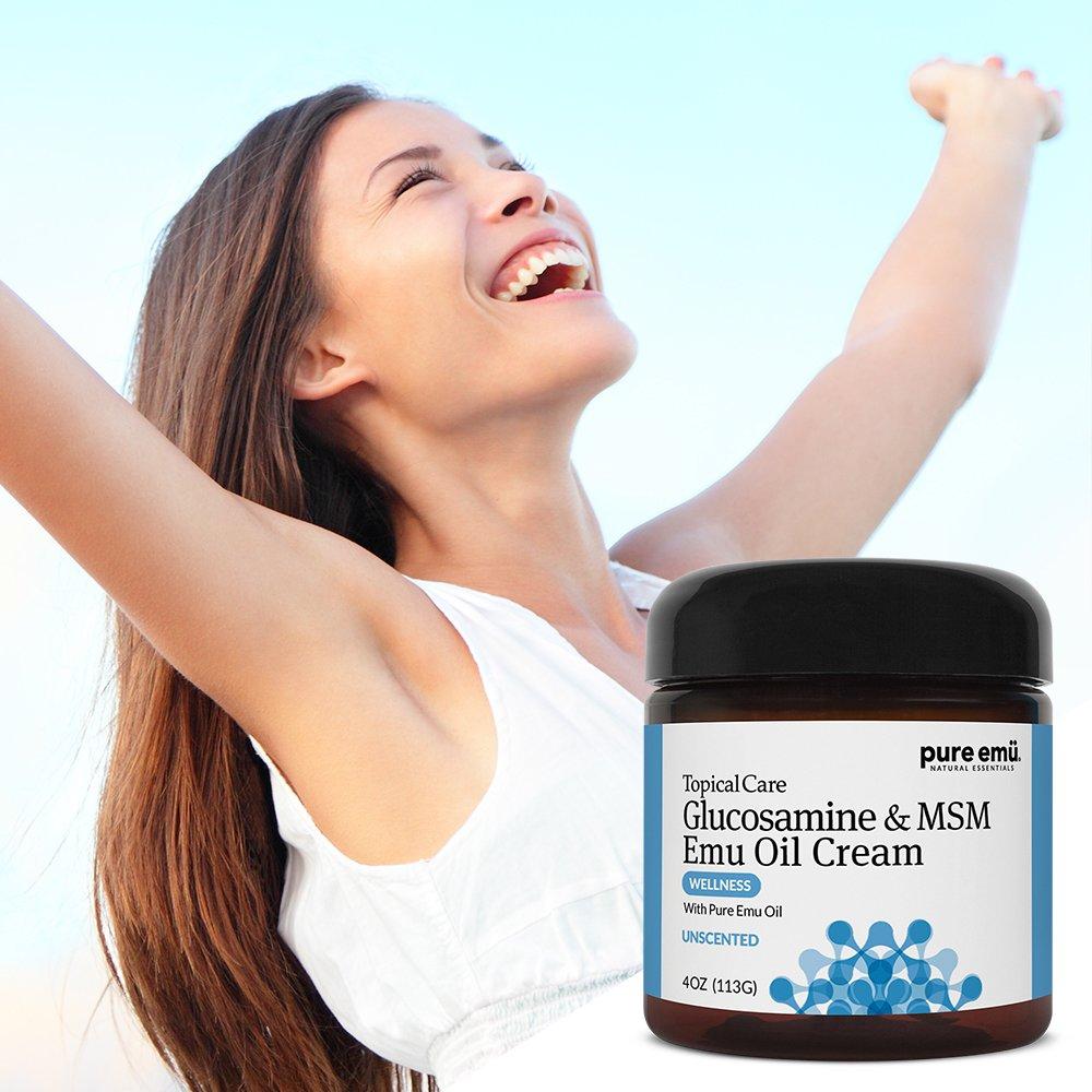 Pure Emu Glucosamine & MSM Emu Oil Cream 4 oz Unscented Gentle