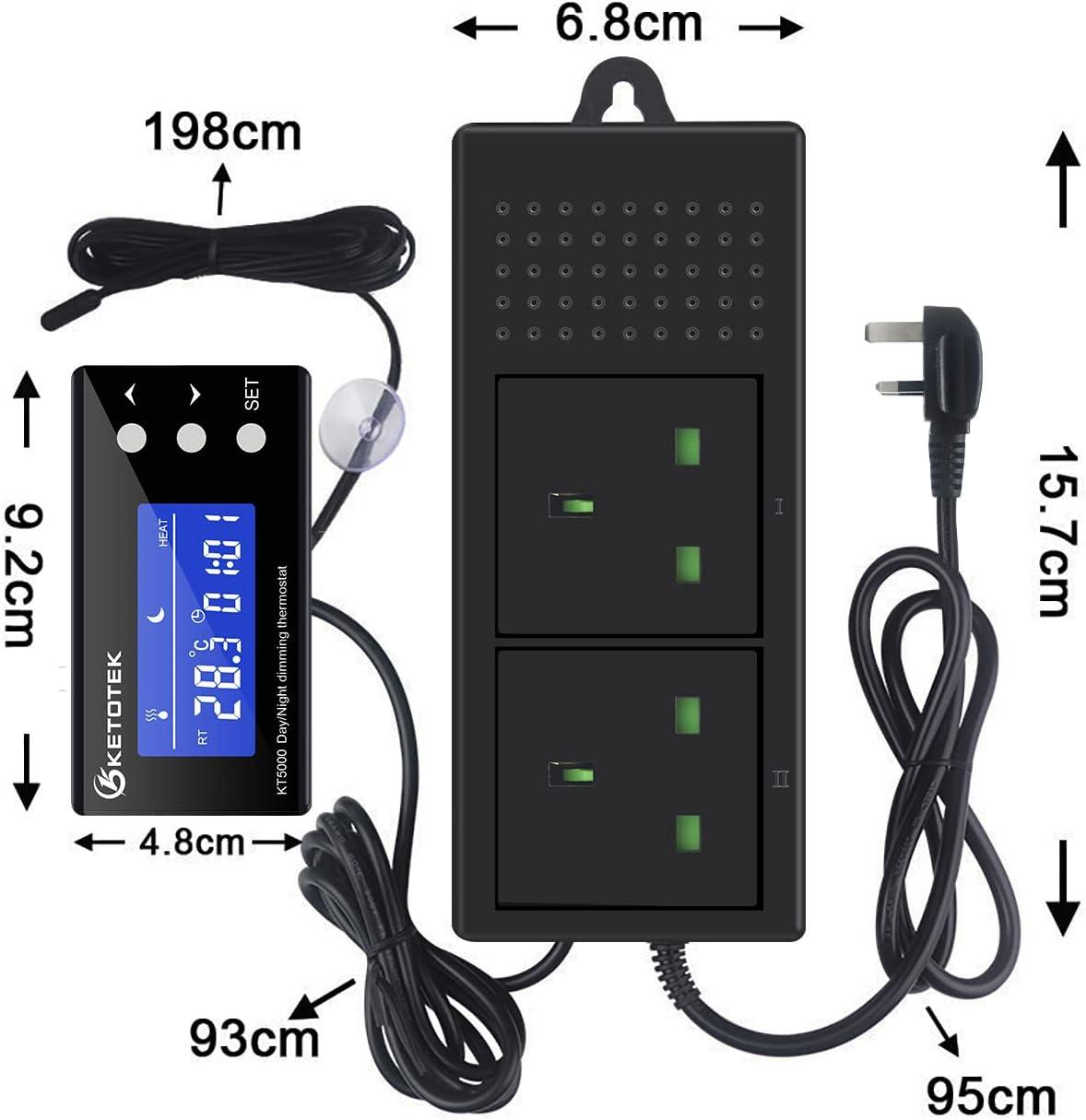 KETOTEK Reptile Day Night Terrarium Heater Thermostat Socket With