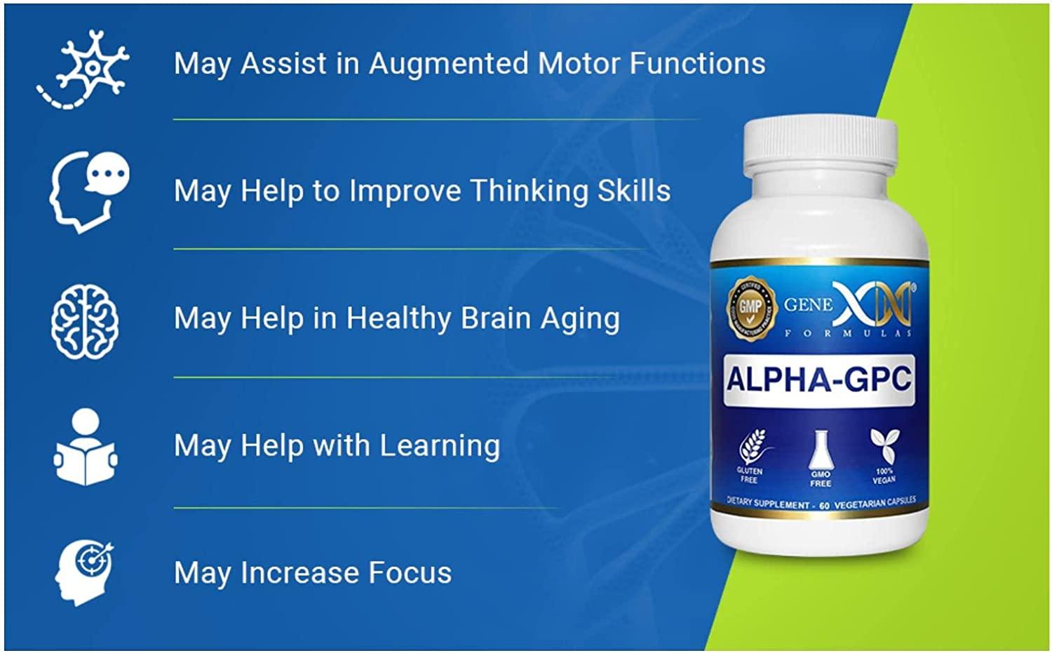 Genex AlphaGPC Alpha GPC Choline Supplement Nootropic for Brain Support, Focus, Memory