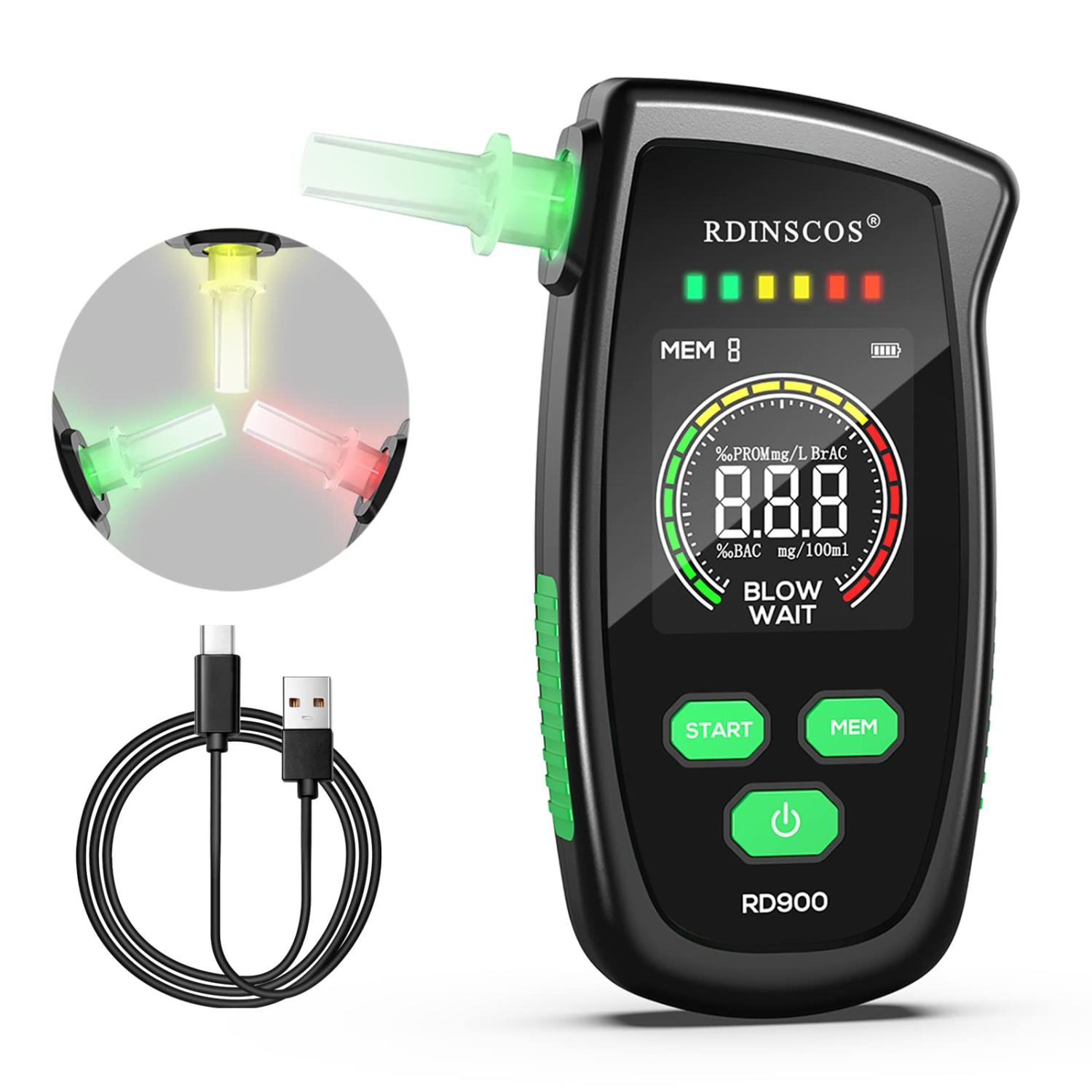 Portable Breathalyzer Alcohol Tester with 5 Mouthpieces Green Home
