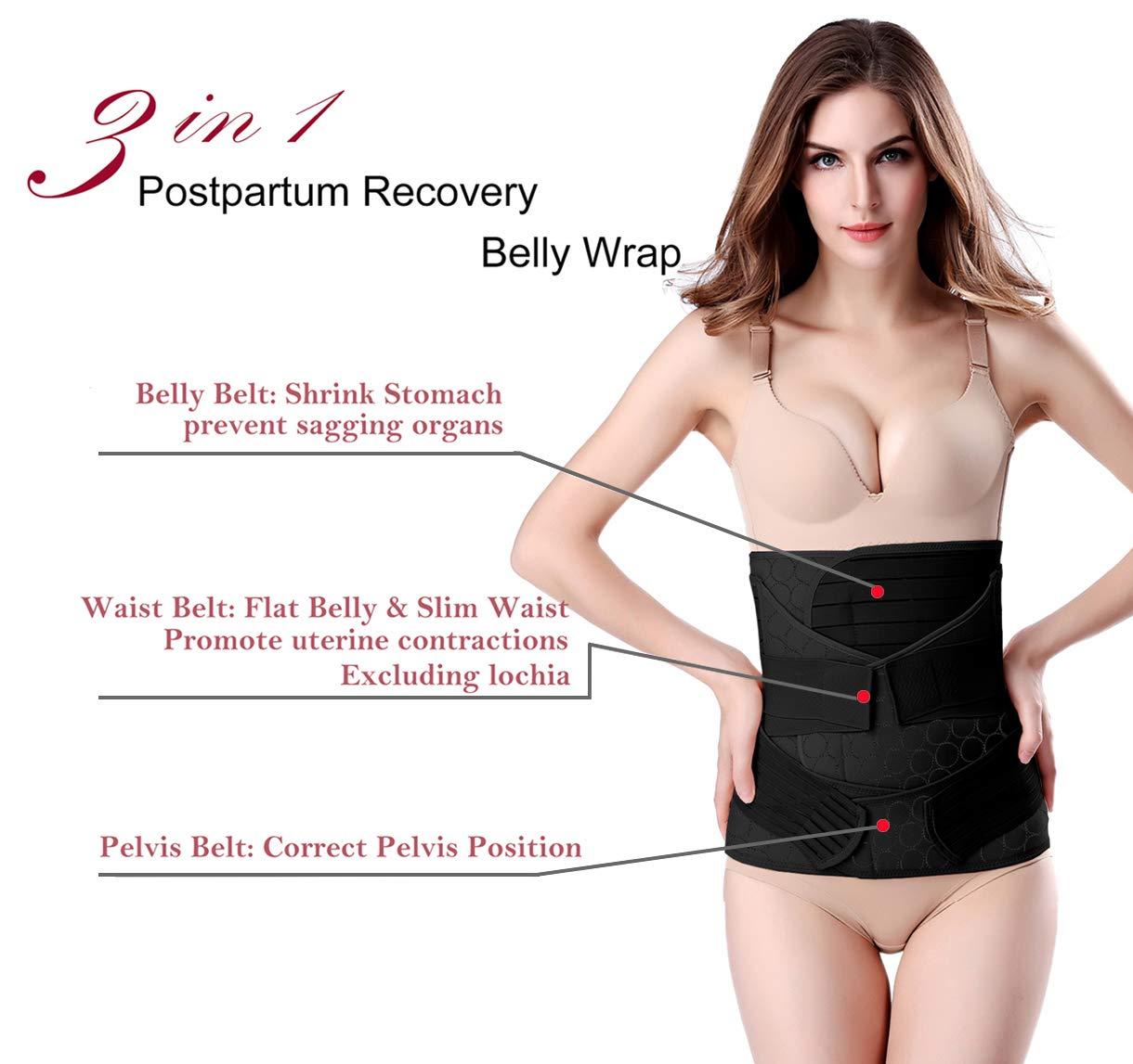  ChongErfei 3 in 1 Postpartum Belly Wrap - Recovery Belly/Waist/Pelvis  Belt Black Postpartum Belly Band,Black L/One Size : Health & Household