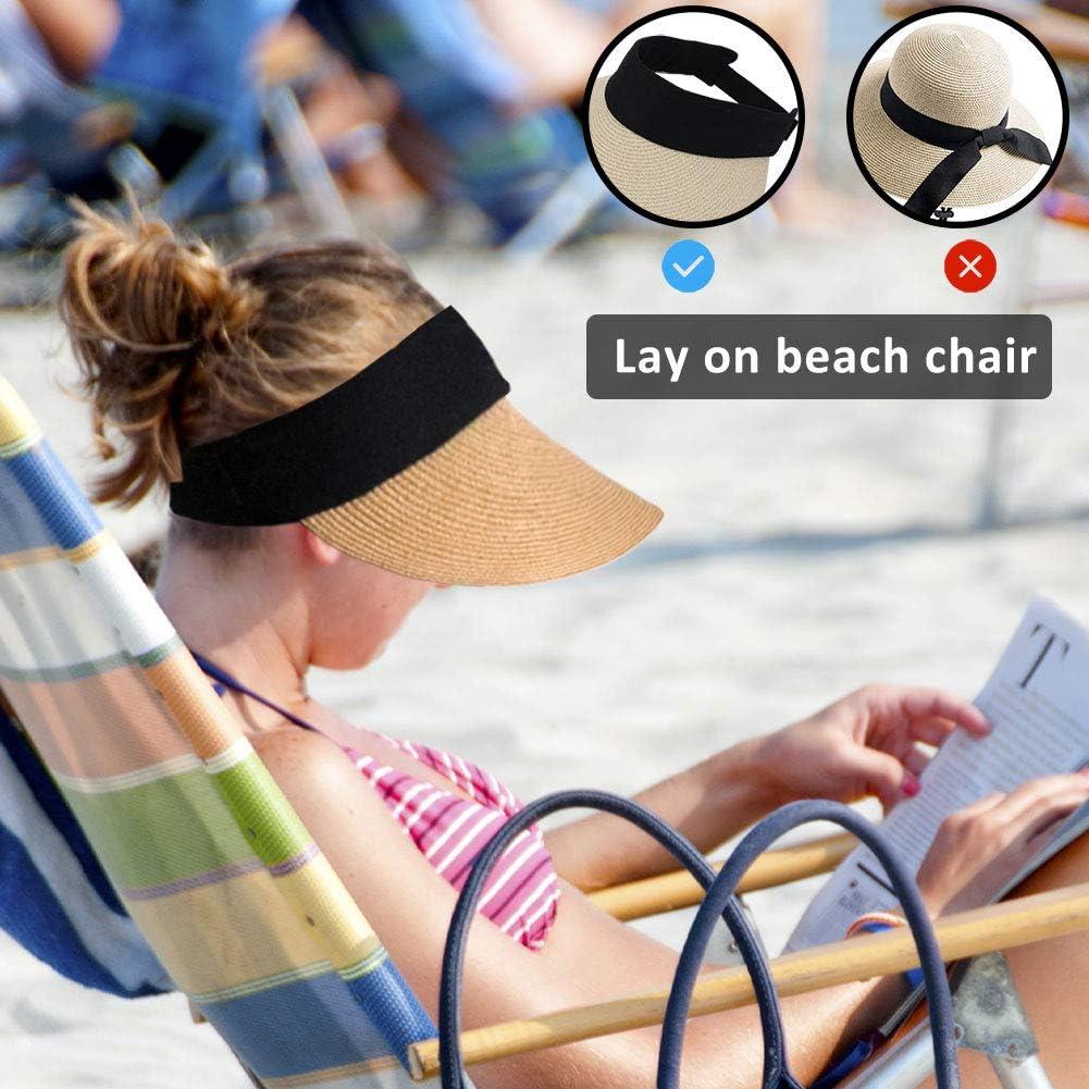 Women's Foldable Straw Sun Visor Hat - Wide Brim Beach Cap
