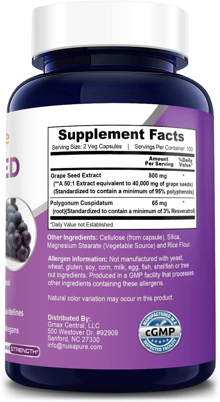 Grape Seed Extract 40,000mg Capsules 200 Vegan Capsules with
