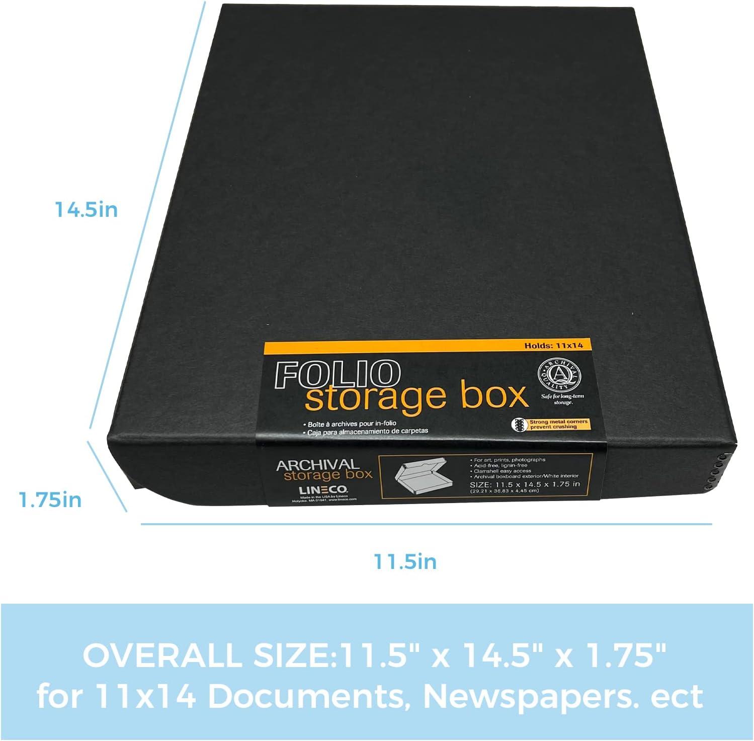 Lineco 11x14 Black Clamshell Archival Folio Storage Box. Removable Lid