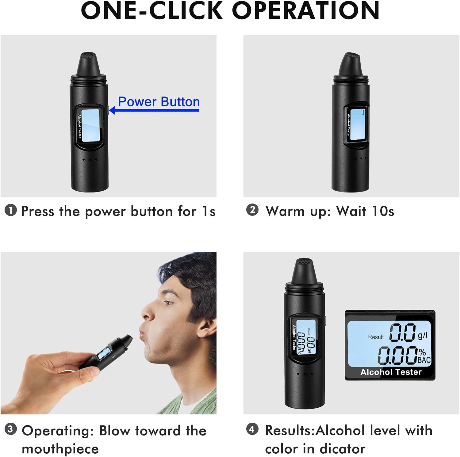 Non-Contact High-Precision Alcohol Tester Portable Breathalyzer USB  Rechargeable