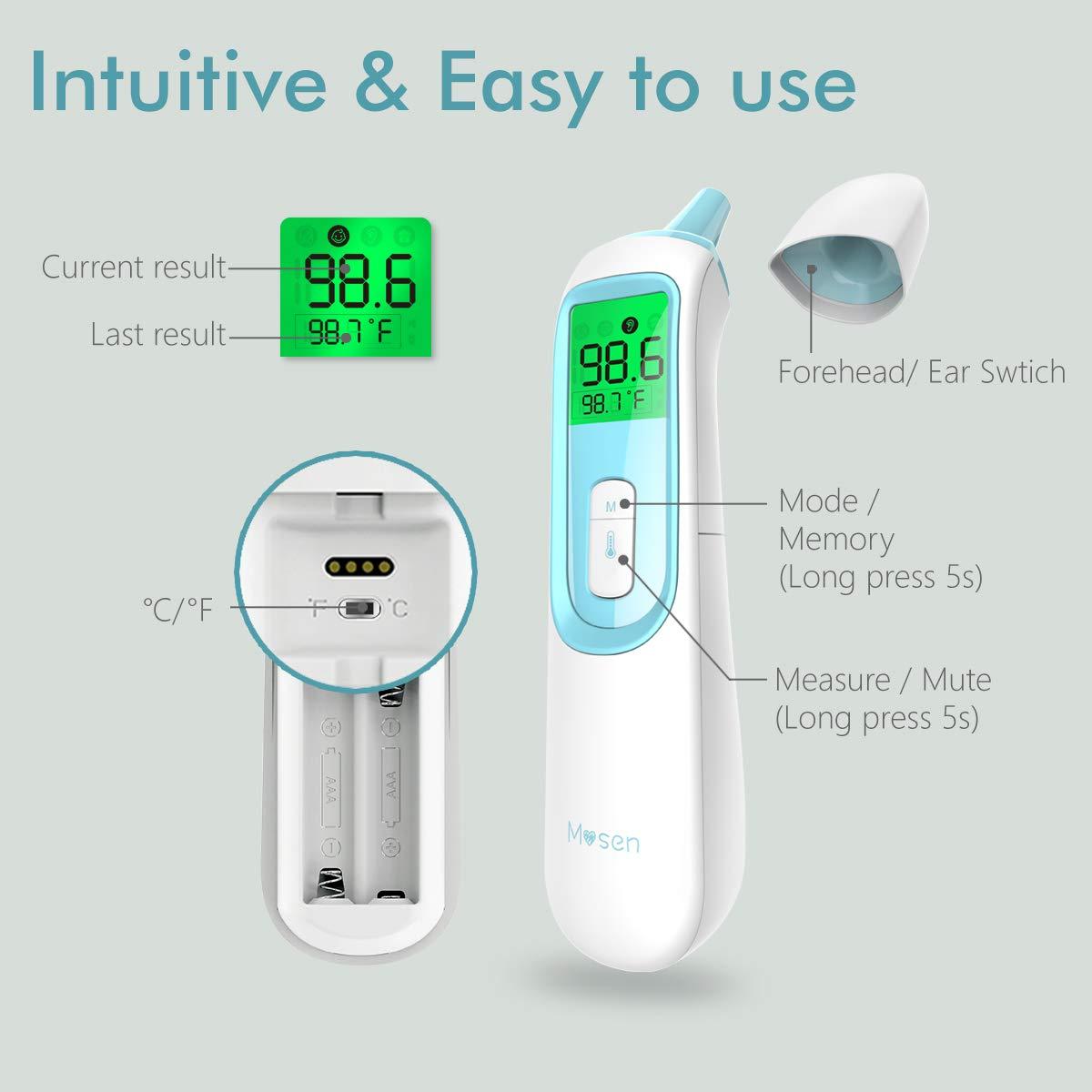 Mosen Thermometer for Fever, Baby Thermometer, Ear and Forehead