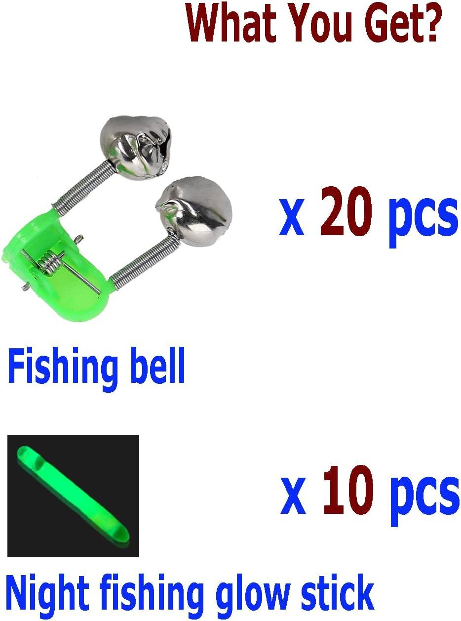 FASPLORE 20 Pcs Fishing Bells for Rods Comes with 10 Fishing Glow Sticks  Fishing Bite Alarm Indicator