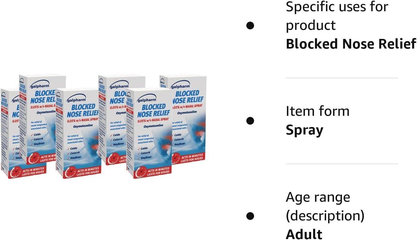 6 x GALPHARM Blocked Nose Relief Nasal Spray OXYMETAZOLINE HAYFEVER Catarrh