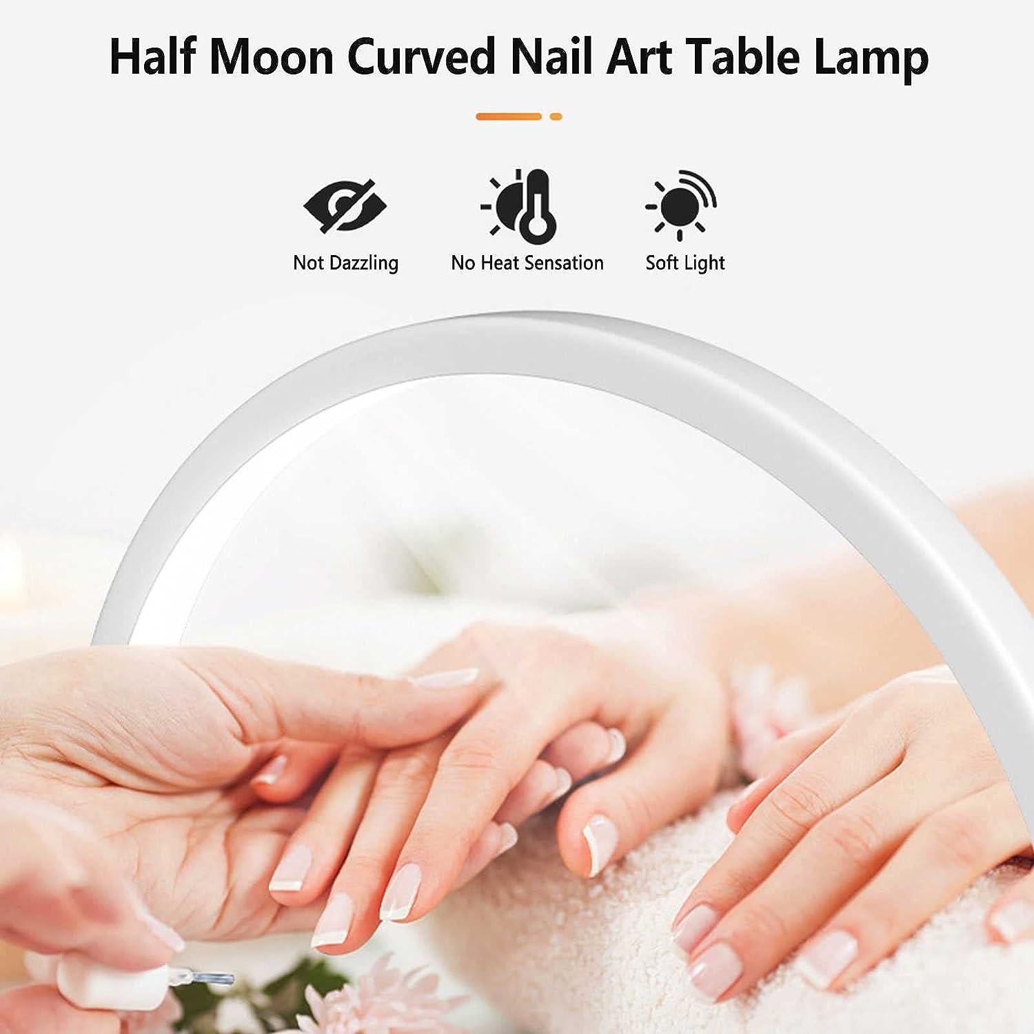 Yunseity Half Moon Nail Desk Lamp, 48W 30inch Half Moon Beauty Light,  3360LM Diamond Light for Nails, 2700K‑5600K Dimmable Arc LED Fill Light for  Lash Extension Skincare, Pink (US Plug) - Amazon.com